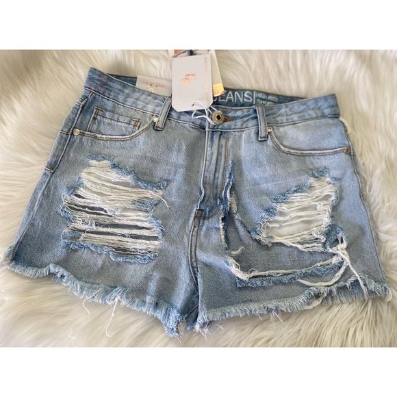 Gogo Jeans High Rise Distressed Destroyed Frayed Hem Shorts Sz 11/30‎ New w Tags - Picture 5 of 12
